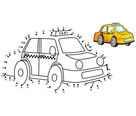 Dot to Dot Taxi Isolated Coloring Page for Kidsのイラスト素材