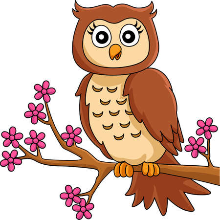 Owl On A Tree Branch Cartoon Colored Clipartのイラスト素材