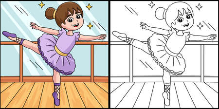 Dancing Ballerina Girl Coloring Illustrationのイラスト素材