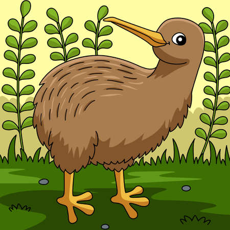 Kiwi Animal Colored Cartoon Illustrationのイラスト素材