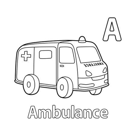 Ambulance Alphabet ABC Coloring Page Aのイラスト素材