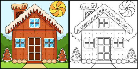 Christmas Gingerbread House Coloring Pageのイラスト素材