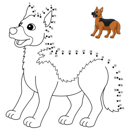 Dot to Dot German Shepherd Coloring Page for Kidsのイラスト素材