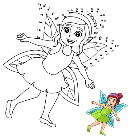 Dot to Dot Flying Fairy Coloring Page for Kidsのイラスト素材