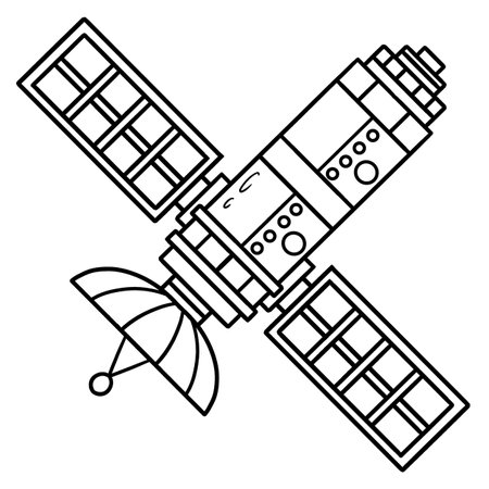 Space Satellite Isolated Coloring Page for Kidsのイラスト素材
