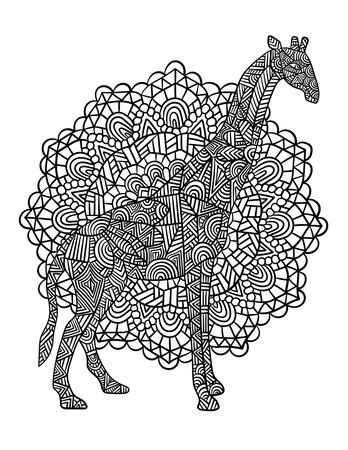 Giraffe Mandala Coloring Pages for Adultsのイラスト素材
