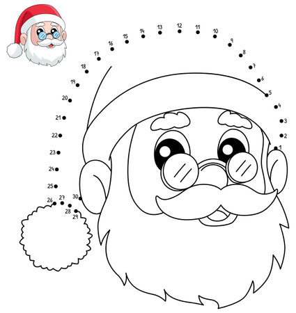 Dot to Dot Christmas Santa Head Coloring Pageのイラスト素材