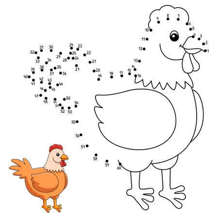 Dot to Dot Chicken Coloring Page for Kidsのイラスト素材