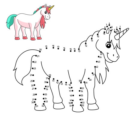 Dot to Dot Standing Unicorn Isolated Coloring Pageのイラスト素材
