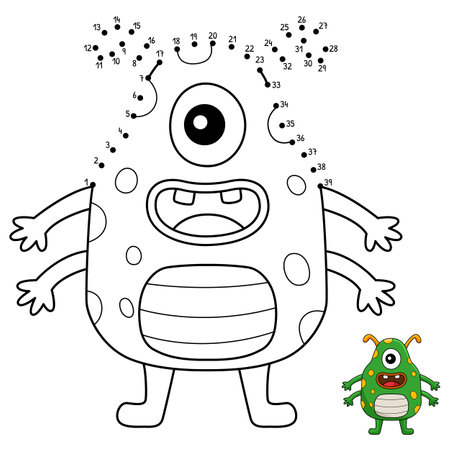 Dot to Dot One Eyed Monster Isolated Coloring Pageのイラスト素材