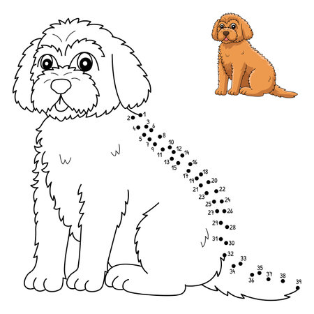 Dot to Dot Goldendoodle Dog Isolated Coloring Pageのイラスト素材