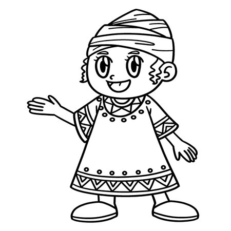 Kwanzaa Afro Girl Isolated Coloring Page for Kidsのイラスト素材