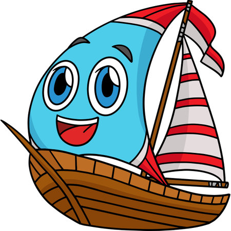 Sailboat with Face Vehicle Cartoon Colored Clipartのイラスト素材
