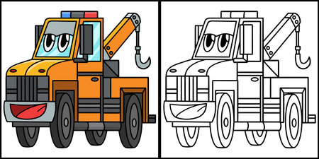 Tow Truck with Face Vehicle Coloring Illustrationのイラスト素材