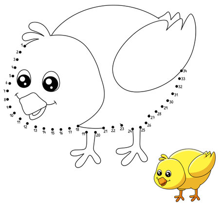 Dot to Dot Chick Picking Coloring Page for Kidsのイラスト素材