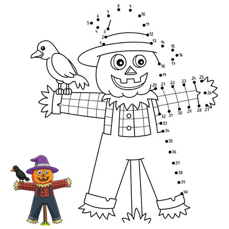 Dot to Dot Scarecrow Halloween Isolated Coloringのイラスト素材