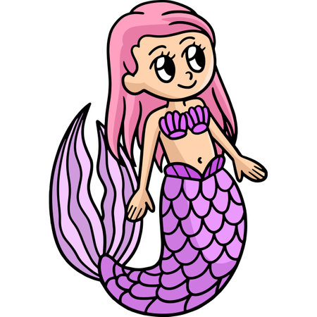 Beautiful Mermaid Cartoon Colored Clipartのイラスト素材