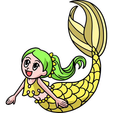 Swimming Mermaid Cartoon Colored Clipartのイラスト素材