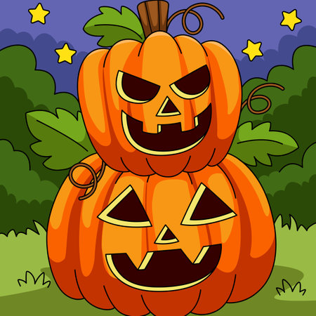 Halloween 2 Tiers Pumpkin Colored Illustrationのイラスト素材