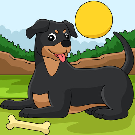Rottweiler Dog Colored Cartoon Illustrationのイラスト素材