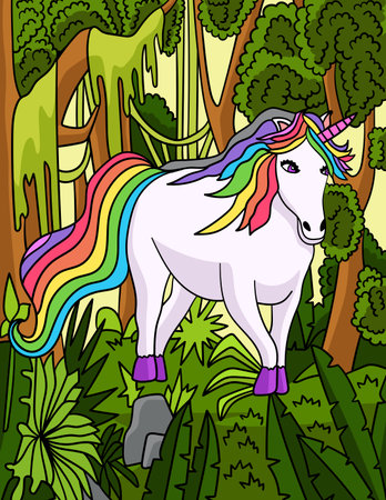 Strolling Unicorn Colored Cartoon Illustrationのイラスト素材