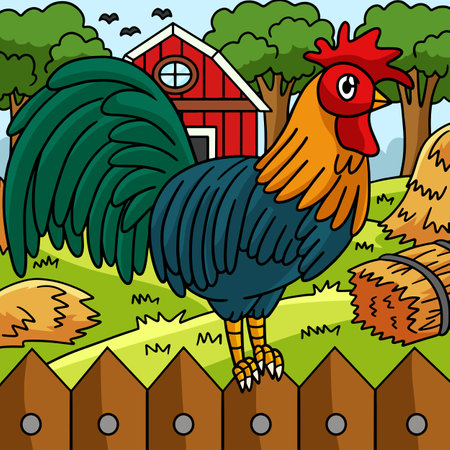 Rooster Animal Colored Cartoon Illustrationのイラスト素材