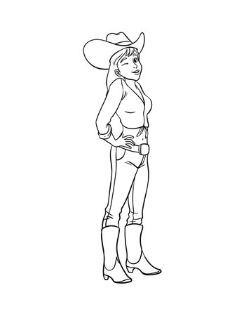 Cowgirl Isolated Coloring Page for Kidsのイラスト素材