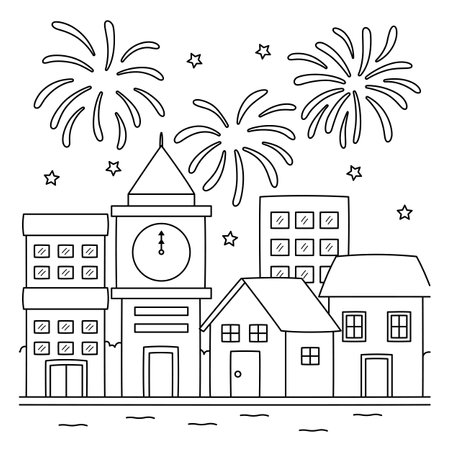 New Year Fireworks Coloring Page for Kidsのイラスト素材