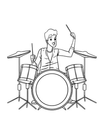 Drummer Isolated Coloring Page for Kidsのイラスト素材