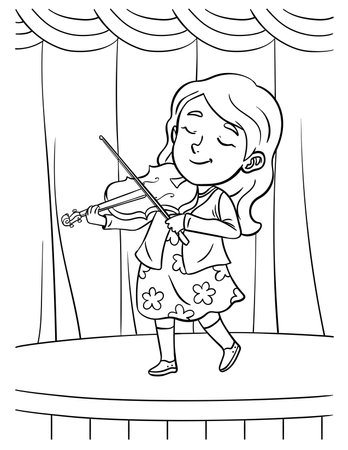 Violinist Coloring Page for Kidsのイラスト素材