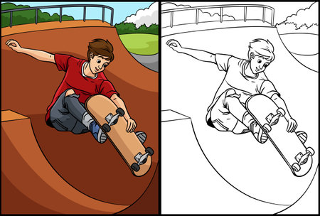 Skateboarding Coloring Page Colored Illustrationのイラスト素材