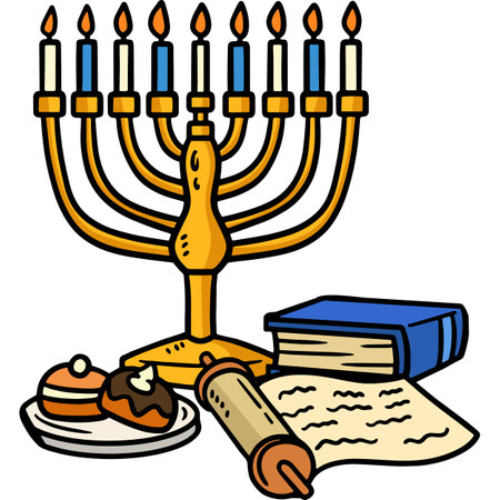 Hanukkah Menorah Cartoon Colored Clipartのイラスト素材