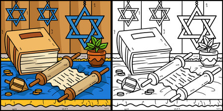 Hanukkah Torah Scroll and Book Illustrationのイラスト素材
