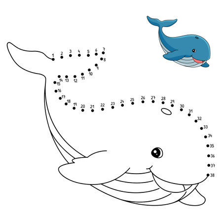Dot to Dot Whale Isolated Coloring Page for Kidsのイラスト素材