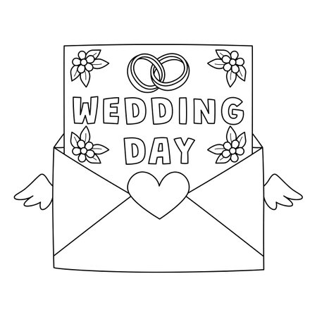 Wedding Day Letter Isolated Coloring Pageのイラスト素材
