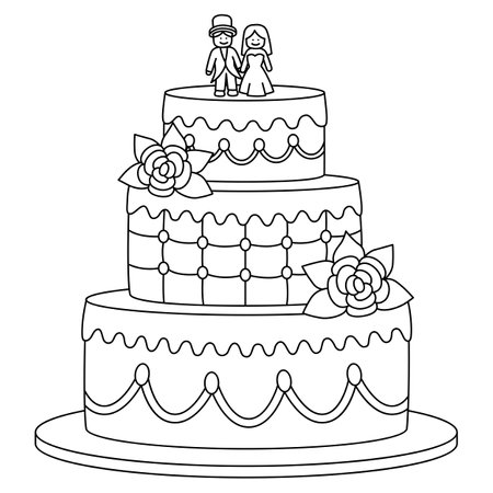 Wedding Cake Isolated Coloring Page for Kidsのイラスト素材