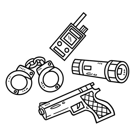 Police Officer Equipment Isolated Coloring Pageのイラスト素材