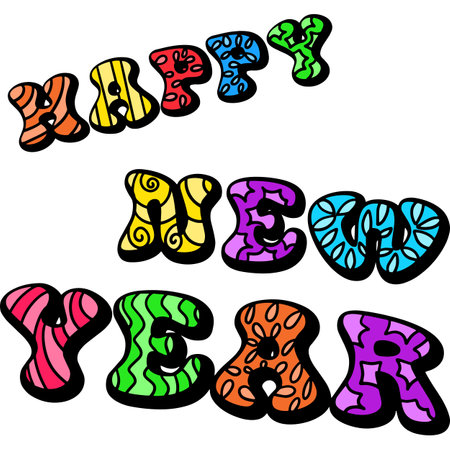 Happy New Year Banner Cartoon Colored Clipartのイラスト素材