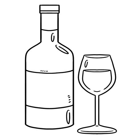 Glass And Wine Isolated Coloring Page for Kidsのイラスト素材