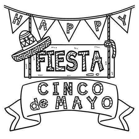 Cinco de Mayo Fiesta Isolated Coloring Pageのイラスト素材