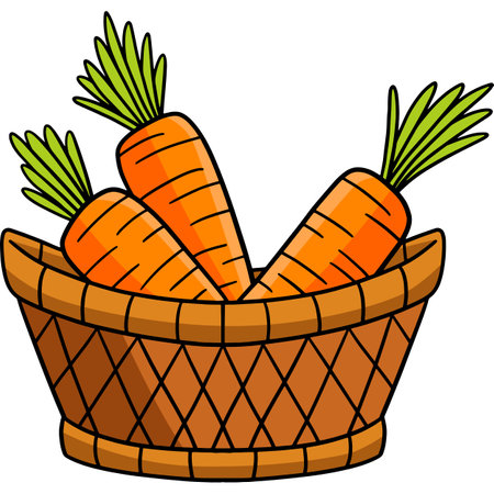 Basket with Carrots Cartoon Colored Clipartのイラスト素材