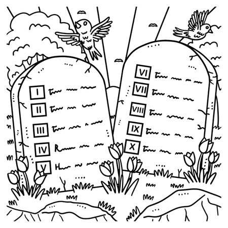 Christian Ten Commandments Tablets Coloring Pageのイラスト素材