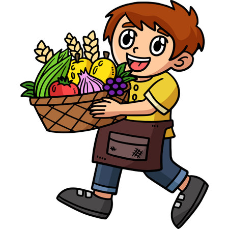 Earth Day Child Carrying Harvest Cartoon Clipartのイラスト素材