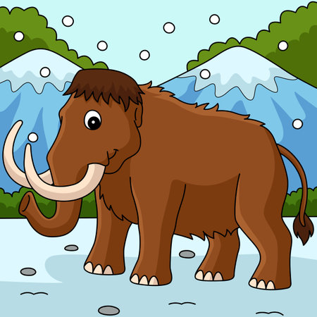 Mammoth Animal Colored Cartoon Illustrationのイラスト素材