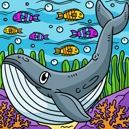 Blue Whale Marine Animal Colored Cartoonのイラスト素材