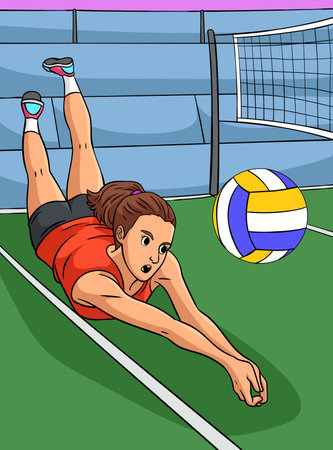 Volleyball Sports Colored Cartoon Illustrationのイラスト素材
