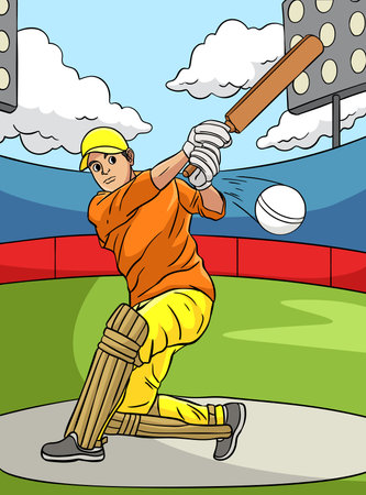 Cricket Sports Colored Cartoon Illustrationのイラスト素材