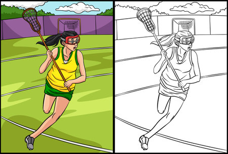Lacrosse Coloring Page Colored Illustrationのイラスト素材