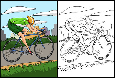 Road Bicycle Racing Coloring Page Illustrationのイラスト素材