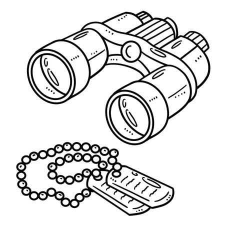 Binoculars and Military Dog Tag Isolated Coloringのイラスト素材